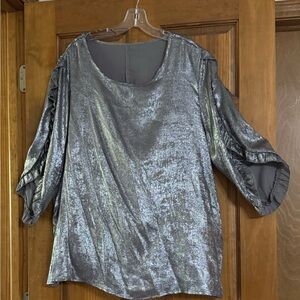 Source Unknown Metallic Silver Blouse 24 inches PTP